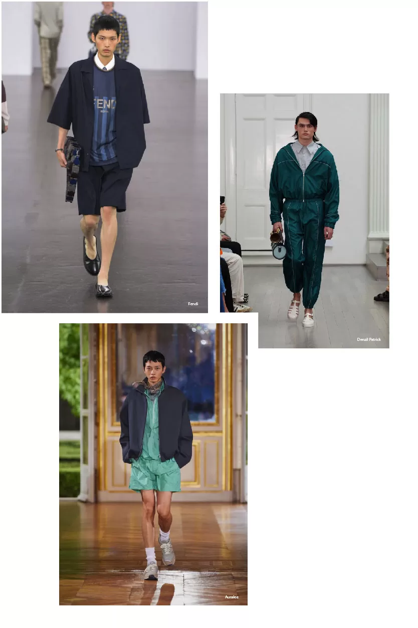 SS25 runway featuring leather football kits and luxe sneakers, blending athletic style with high fashion