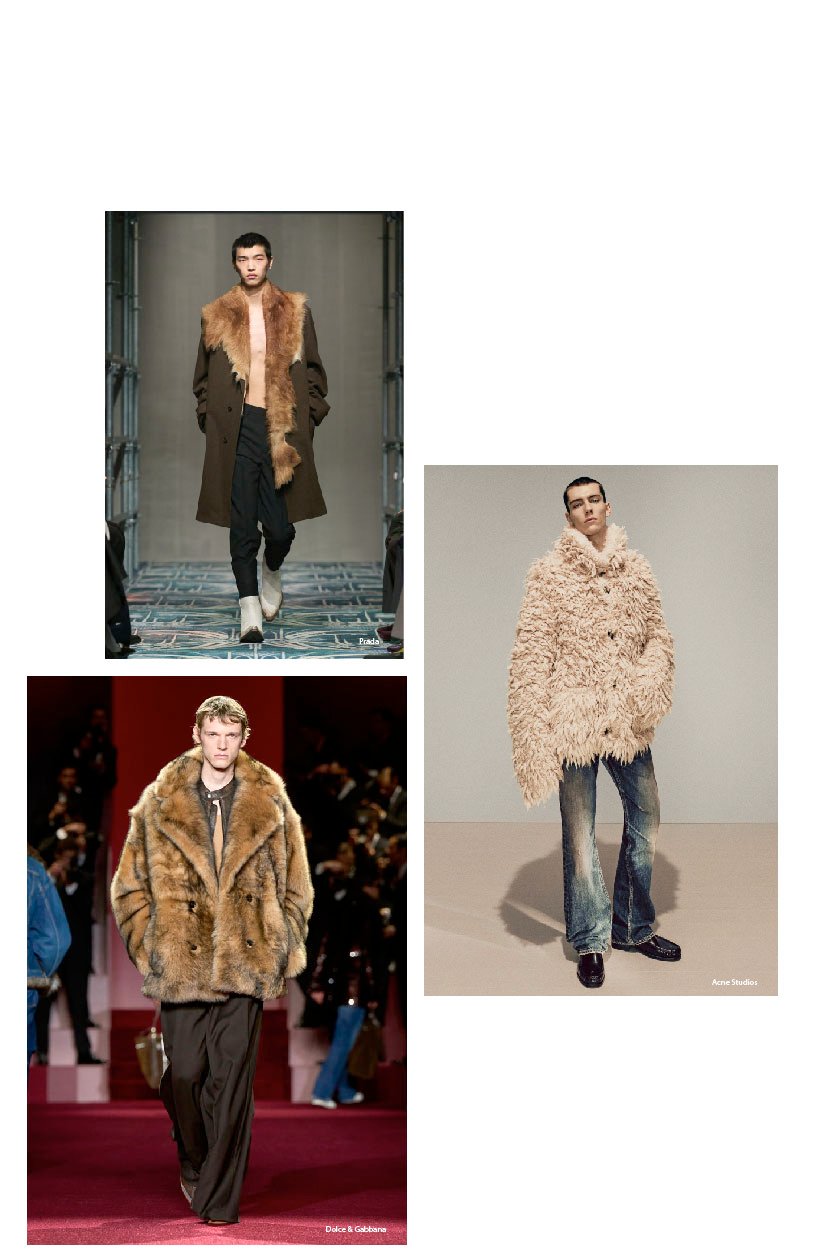 Male model wearing faux fur coat on Fall Winter 2025 runway show